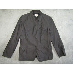 Talbots Womens Blazer Jacket Black Size 10 Cotton Blend Button Front